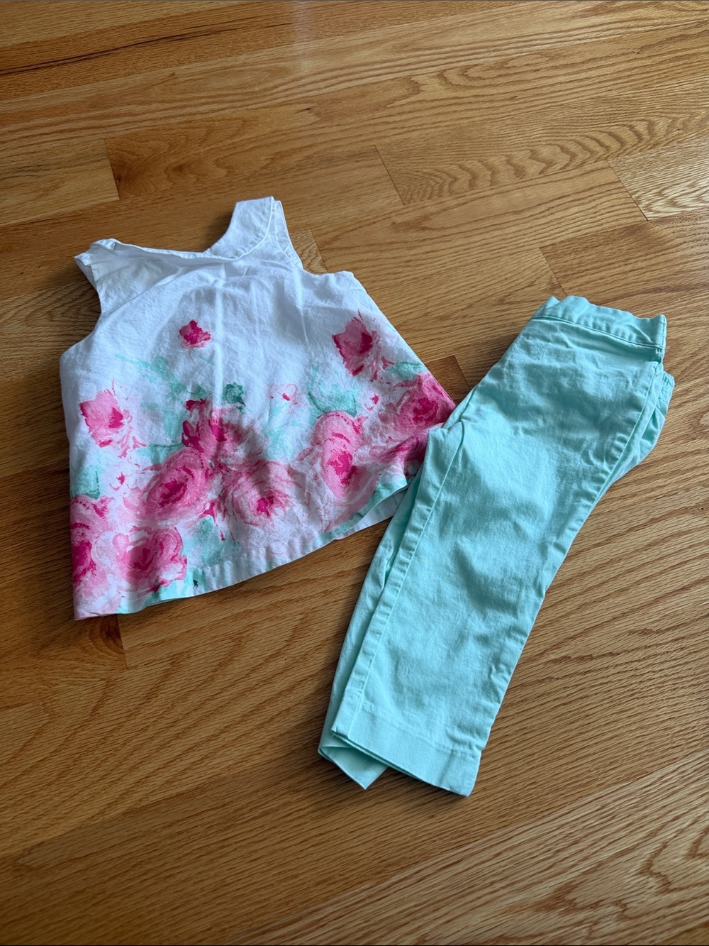 Janie and Jack White Floral Tank & Mint Green Leggings Set